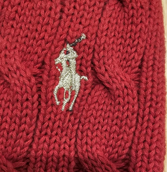 NWOT L-RL Women's V-Neck Cable Knit Red Sweater With Gold Logo Size-M - Picture 3 of 8